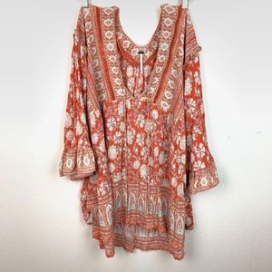 Free People Orange Boho Style Peasant Top Size XL